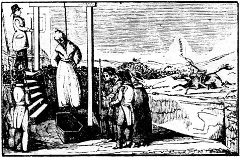 A sketch from William's diary, sad that he did not reach his sister with the pardon in time.