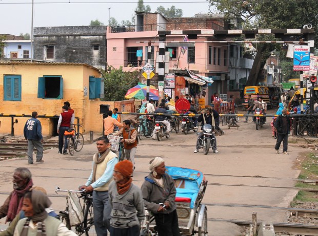 Traffic at a railroad crossing. This was not bad. Sometimes they were lined up further than I could see.